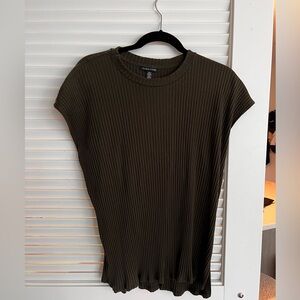 Eileen Fisher Olive Ribbed Short Sleeve Tee